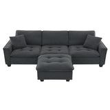 Modern Sectional Sofa with Pillow sand Ottoman - Dark Gray