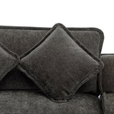 112.6" Chenille Upholstered Sofa with Two Ottomans, Two USB Ports, Two Cup Holders and Large Storage Box -Dark Gray