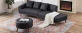 107" Contemporary Sofa with a Round Storage Ottoman and Three Removable Pillows - Black