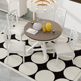 TREXM 5-Piece Dining Set with Butterfly Leaf and 4 Upholstered Chairs (Brown+Antique White)