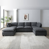 130" Linen Modular Sofa Sectional with Two Ottomans - Gray