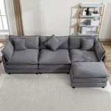 112.2" Chenille Upholstered Sofa with Ottoman and 5 Pillows - Gray