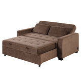 66.5" Upholstered Loveseat With Pull Out Bed, Two Throw Pillows, Dual USB Charging Port and Adjustable Backrest - Brown