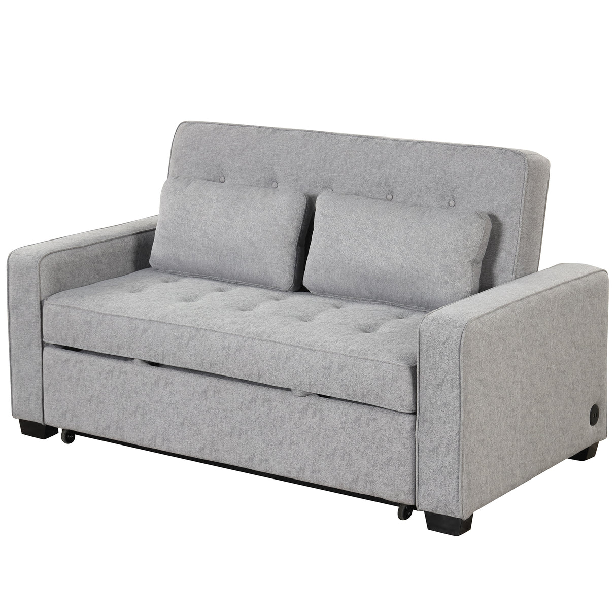 66.5" Upholstered Loveseat With Pull Out Bed, Two Throw Pillows, Dual USB Charging Port and Adjustable Backrest - Light Gray