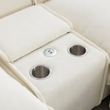 112.6" Chenille Upholstered Sofa with Two Ottomans, Two USB Ports, Two Cup Holders and Large Storage Box - Beige