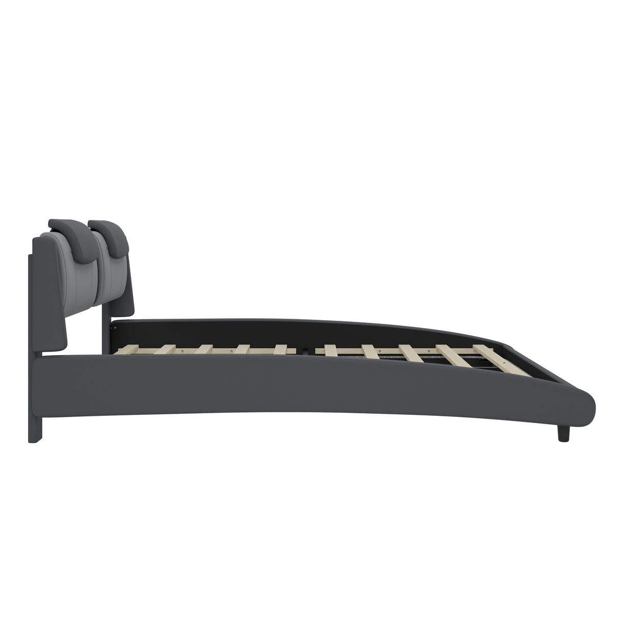 King Faux Leather Upholstered Platform Bed with LED Light and Adjustable Headboard, Gray