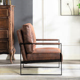 Classic Mid Century Modern Accent Chair With Durable Square Metal Frame, Armchair For Living Room, Bedroom, Home Office Spotted Microfiber Upholstery - Brown