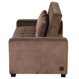 66.5" Upholstered Loveseat With Pull Out Bed, Two Throw Pillows, Dual USB Charging Port and Adjustable Backrest - Brown