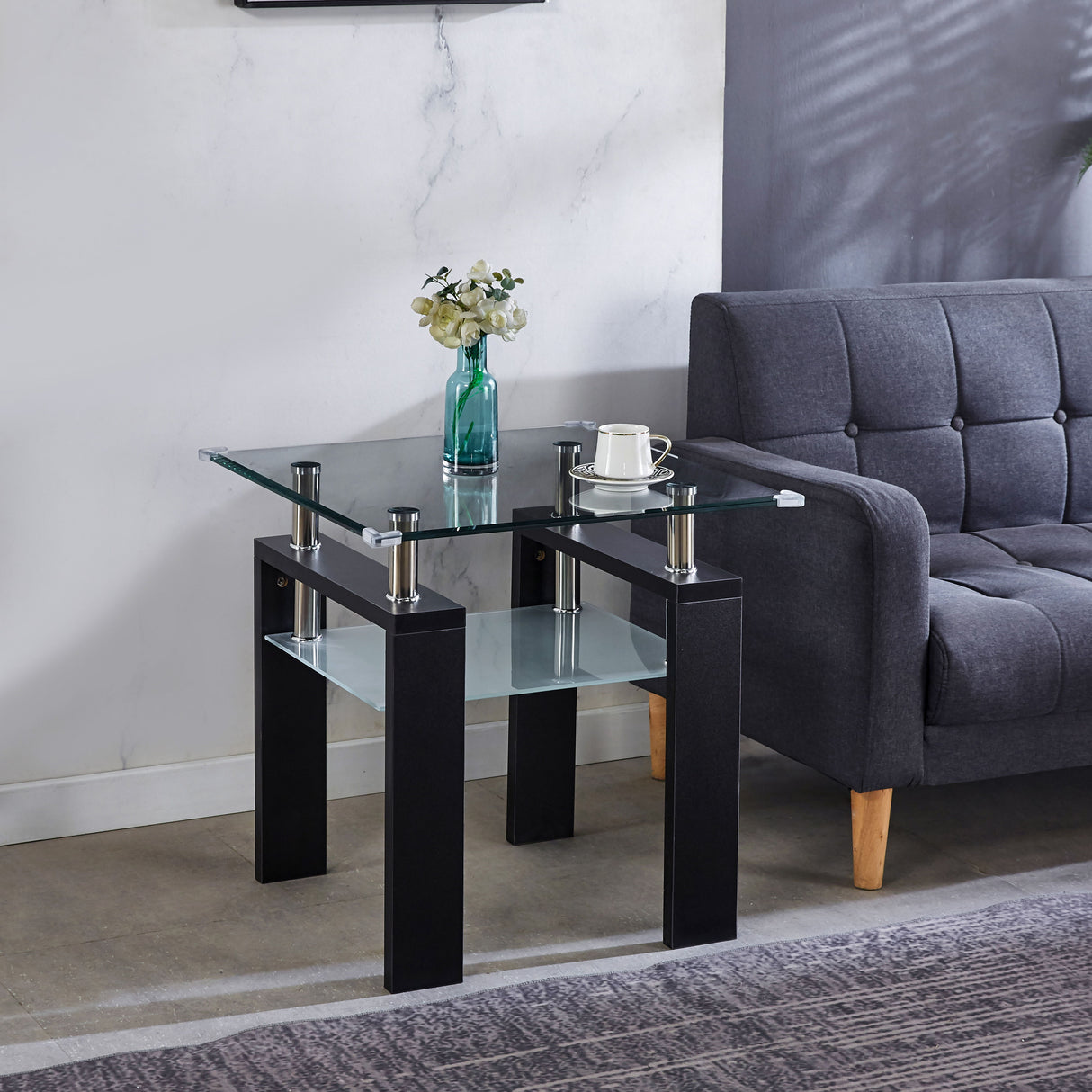 Clear Glass Top Side Table, End Table, Modern Design For Home