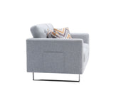 Victoria - Linen Fabric Loveseat With Metal Legs, Side Pockets, And Pillows