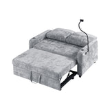 53.9" Modern Loveseat Pull-out Sofa Bed with Adjustable Backrest ,Two Cup Holders, Phone Holder, Three Charging Ports and Side Storage Pocket , Beige