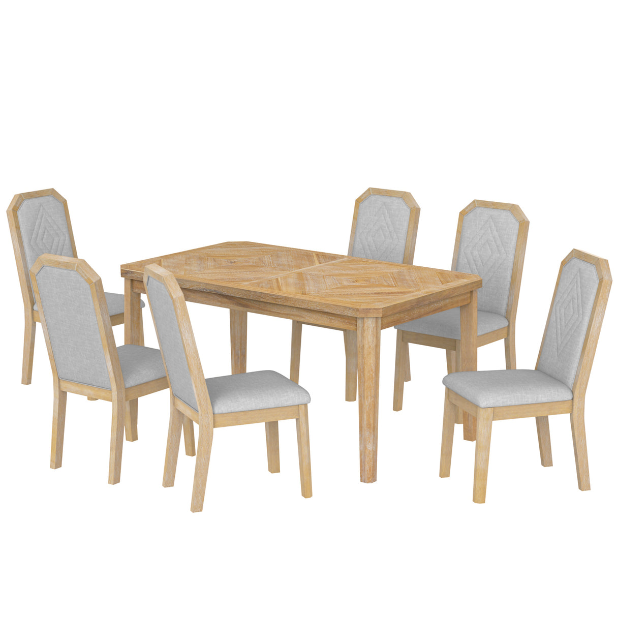 TREXM 7-Piece Farmhouse Dining Set With 6 high-back Chairs f (Natural Wood Wash)