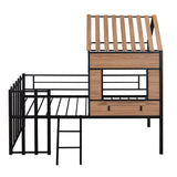 Twin Size Loft Bed With Roof, Window, Guardrail, Ladder