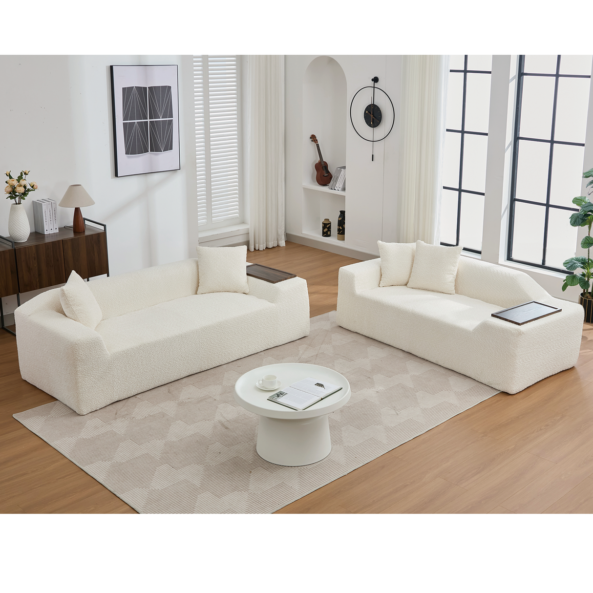 2 Piece Boucle Cloud Living Room Set, Beige