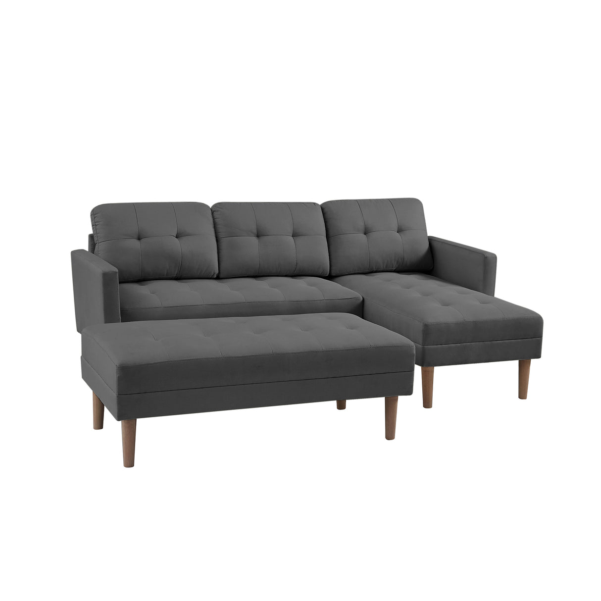 Sofa Chaise with Ottoman - Gray