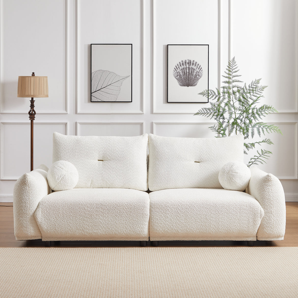 2 Piece Living Room Set with Four Pillows - Off White