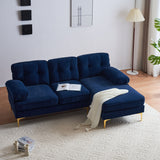 83" Modern Velvet Sofa Chaise - Blue