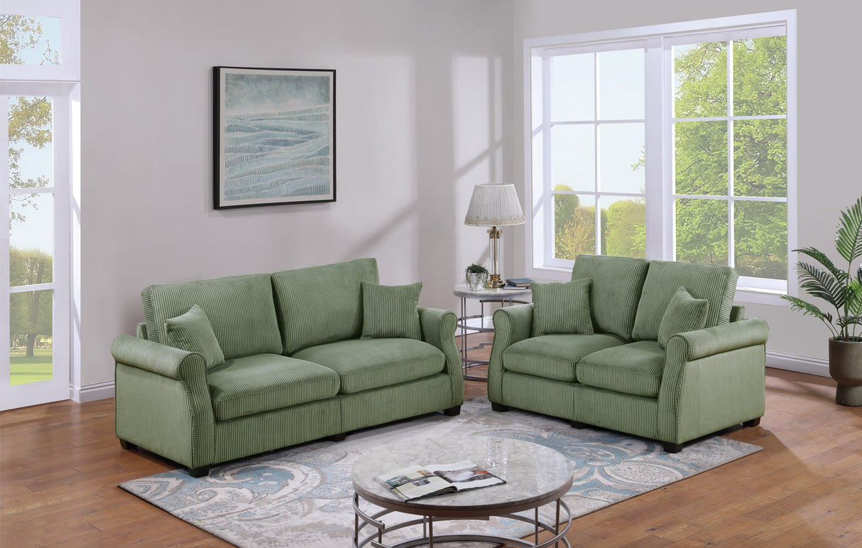 2 PC Living Room Set Including Sofa and love Seat With Pillows -Sage Green