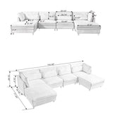 Oversized Modular Fabric Sofa with Pillows and 2 Ottomans - Beige