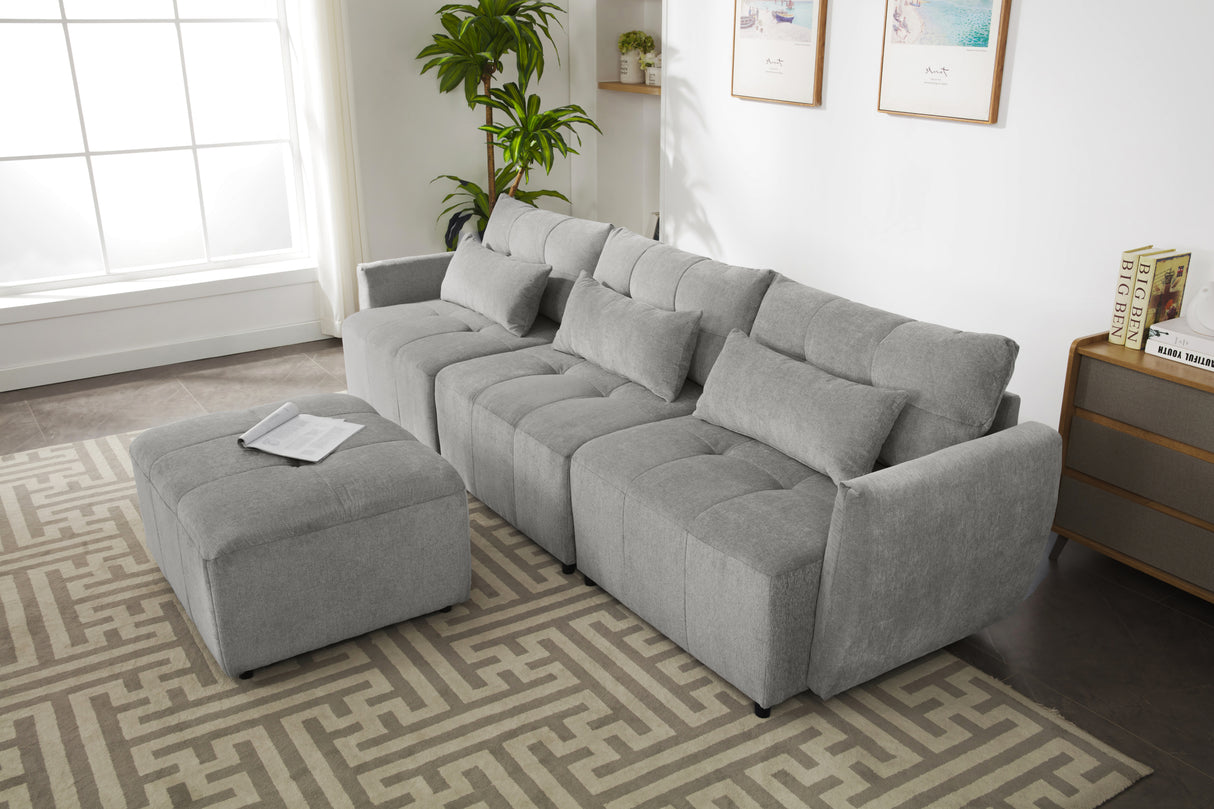 113.3" Modular Sectional Sofa with Ottoman, USB and USB-C Ports, Gray