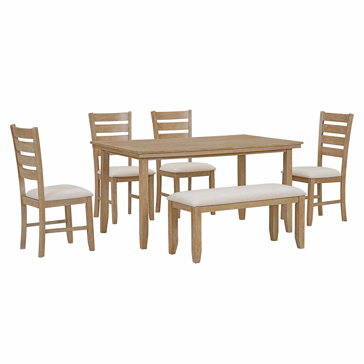 TREXM 6Pc  Dining Set (Natural Wood Wash)