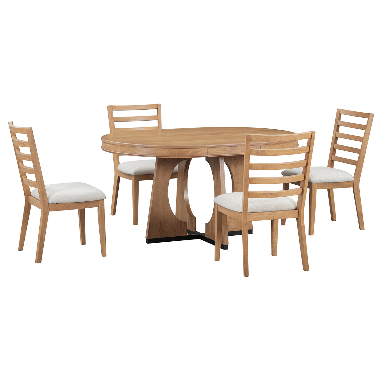 TREXM 5-Piece Dining Set With Table, 16-inch Leaf and 4 Upholstered Chairs (Natural)