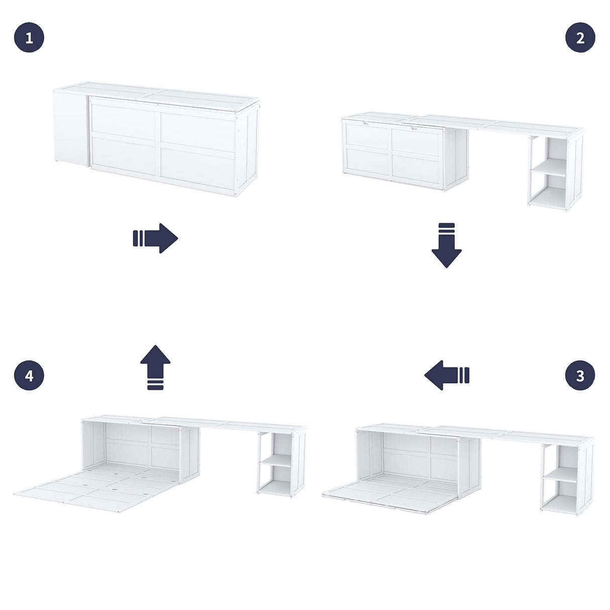 Queen Size Murphy Bed with Rotable Desk, White