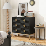 3 Drawer Storage Cabinet,With Decorative Embossed Pattern Door - Black