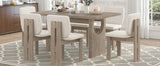 TREXM 7-Piece Retro Dining Set with Trestle Table and 6 Upholstered Chairs (Natural Wood Wash)