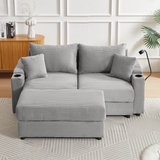 72.8" Modern Style Loveseat with Storage Space, Movable Ottoman, Two USB Ports, Two Cup Holders and Phone Holder - Gray