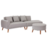 107" Contemporary Sofa with a Round Storage Ottoman and Three Removable Pillows - Grey