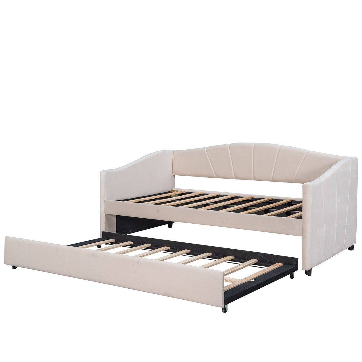 Upholstered Daybed Sofa Bed With Trundle Bed And Wood Slat