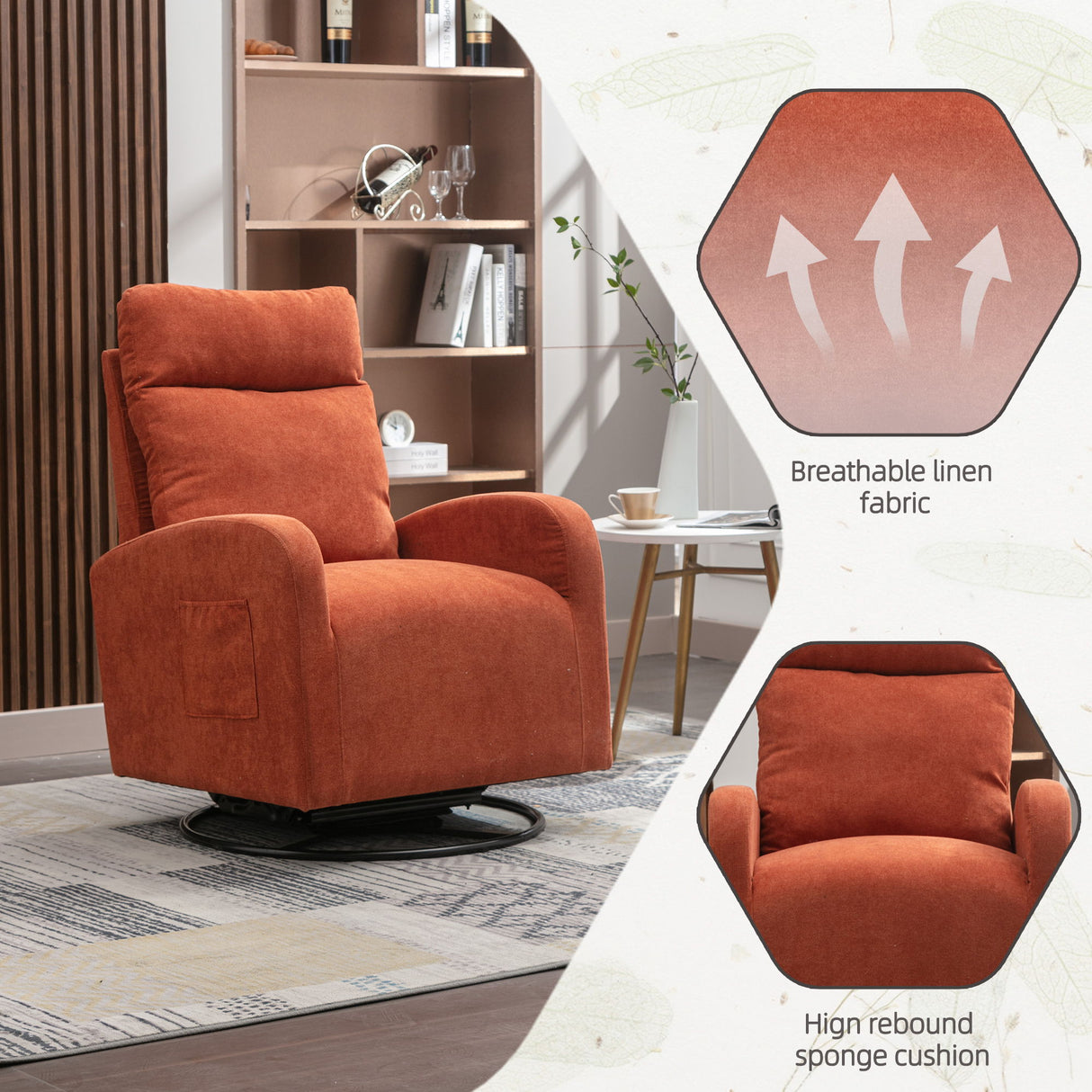 Jiada - Upholstered Swivel Glider Rocking Chair For Nursery Modern Style One Left Bag