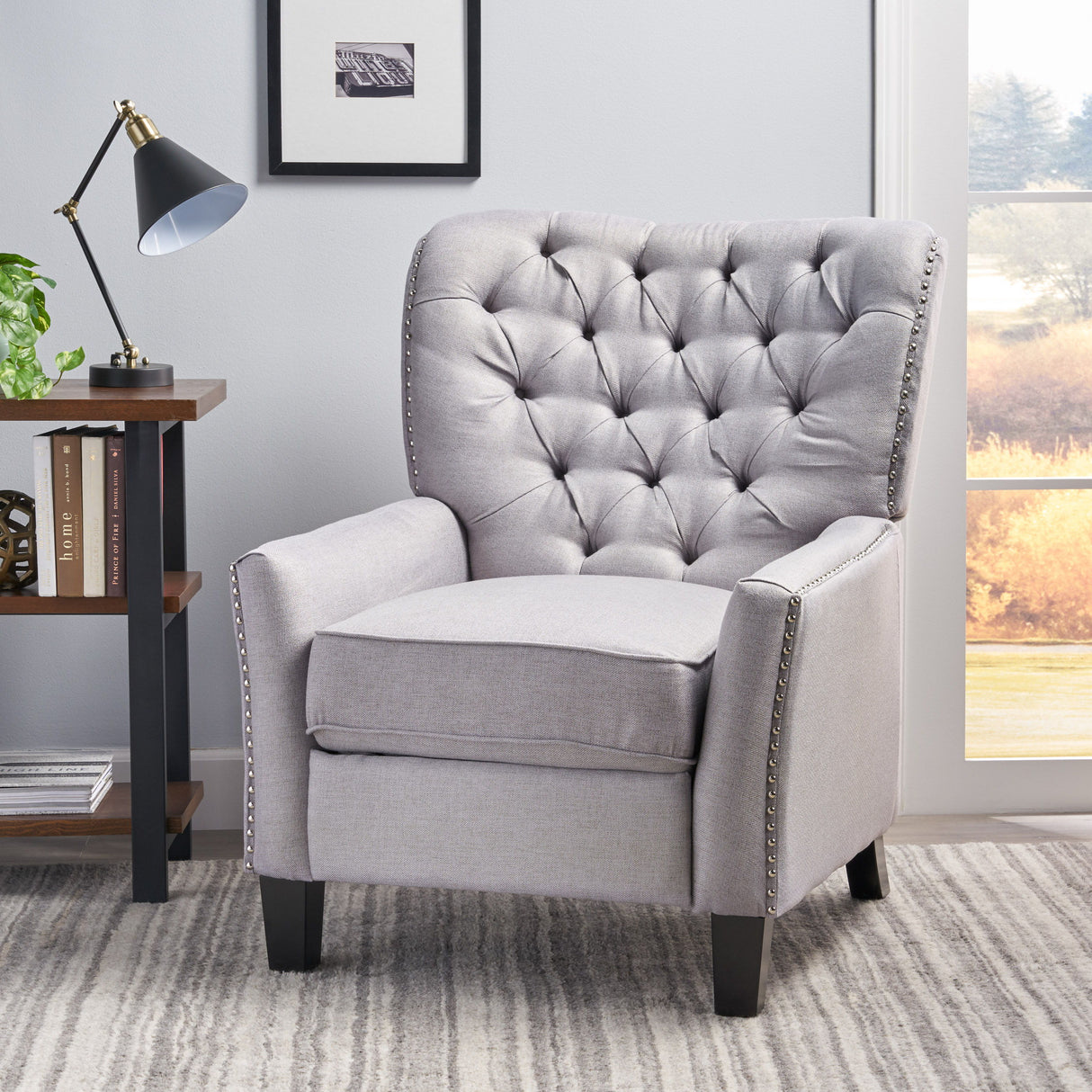 Modern Fabric Push Back Recliner - Light Gray