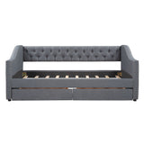 Twin Size Upholstered Daybed With Two Drawers, Wood Slat Support - Gray