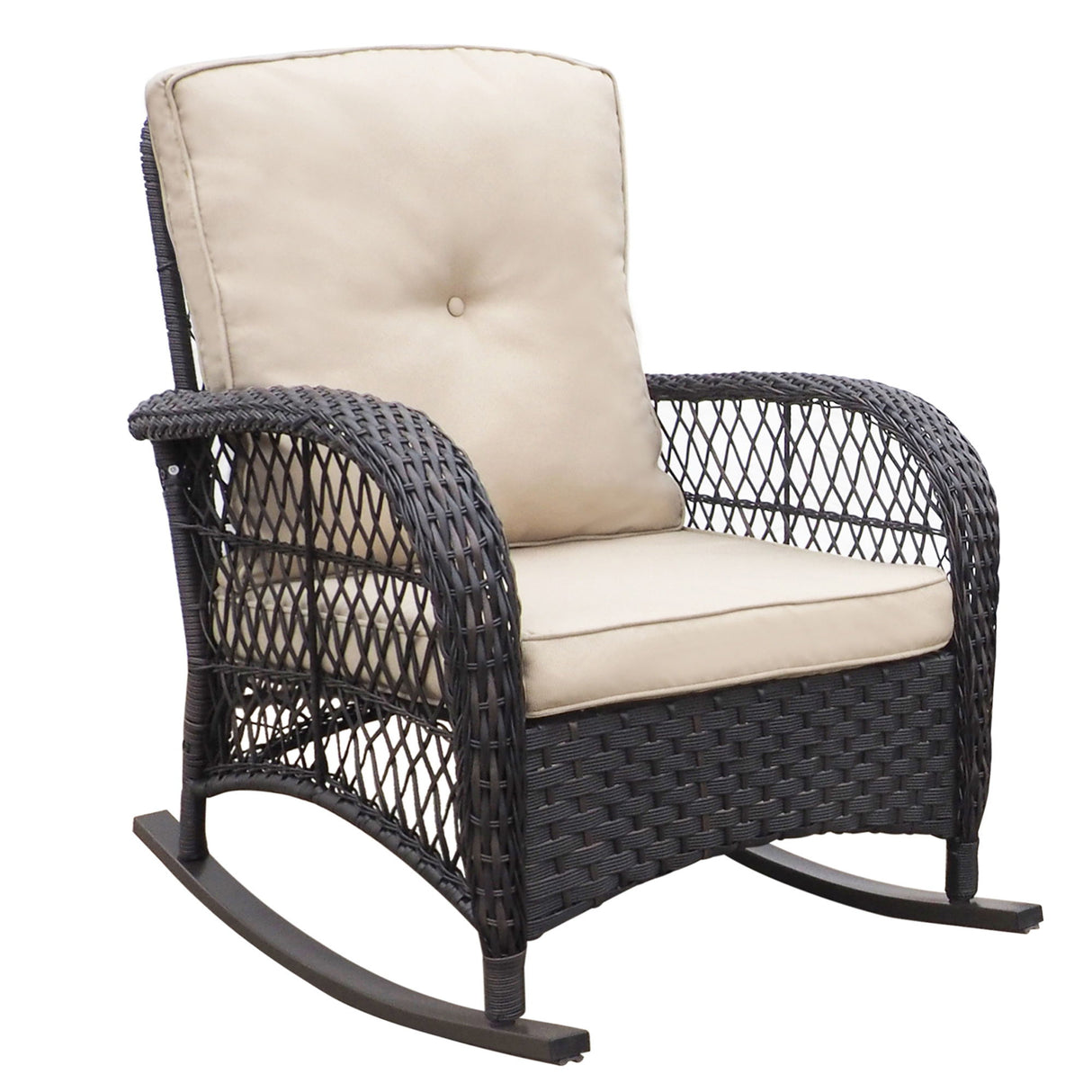 Outdoor Rattan Rocker With Powder-Coated Metal Frame - Brown / Beige