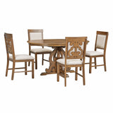 TREXM 5-Piece Retro Dining Set with a 16-inch Leaf and 4 Upholstered Chairs (Walnut)