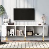 Modern TV Stand For TVs Up To 80", Entertainment Center With 4 Cabinets, Wood Media Console With Metal Legs And Handles For Living Room