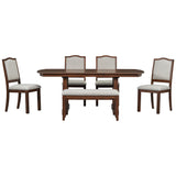 6-Piece Dining room Set With One extending Leaf, Upholstered bench and Chairs - Cherry