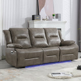 3 Seater Home Theater Recliner Manual Recliner Chair With A Led Light Strip Two Built-In Cup Holders For Living Room