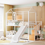 Metal Bunk Bed, Metal Housebed With Slide And Storage Stair