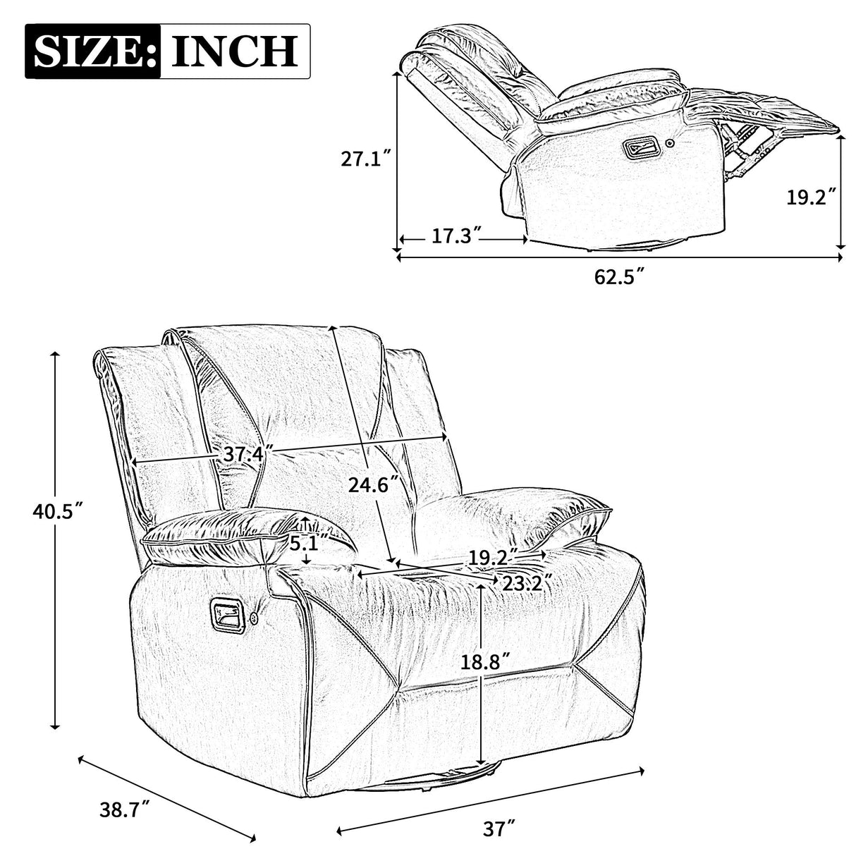 360° Swivel And Rocking Home Theater Recliner Manual Recliner Chair With A Led Light Strip For Living Room