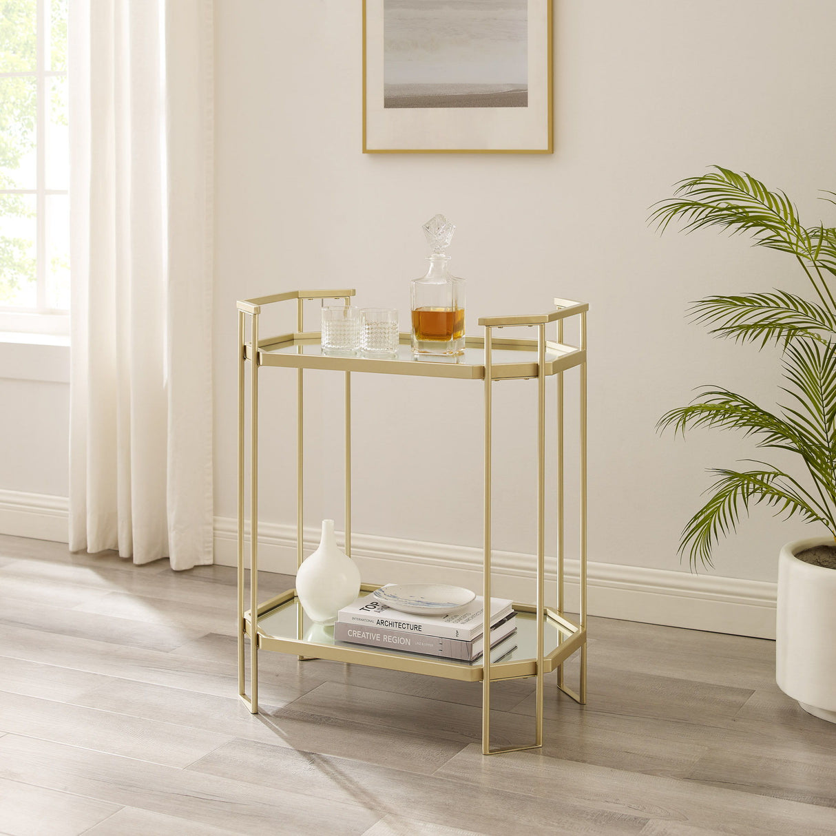 Modern Glam Mirror Top Accent Table - Pale Gold