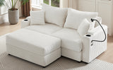 72.8" Modern Style Loveseat with Storage Space, Movable Ottoman, Two USB Ports, Two Cup Holders and Phone Holder - Beige