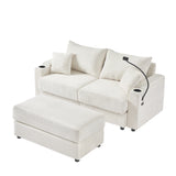 72.8" Modern Style Loveseat with Storage Space, Movable Ottoman, Two USB Ports, Two Cup Holders and Phone Holder - Beige