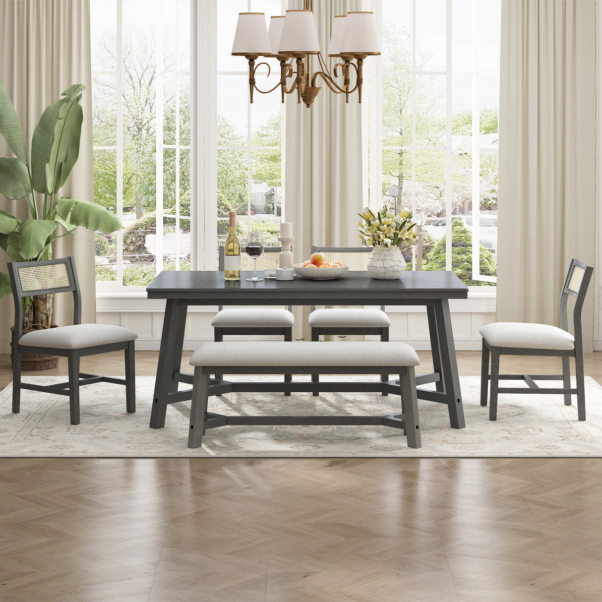 TREXM 6-piece Farmhouse Style Dining Set (Gray)