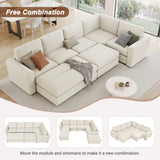 121.3" Modular Sectional Sofa with Two Movable Ottomans,  Beige