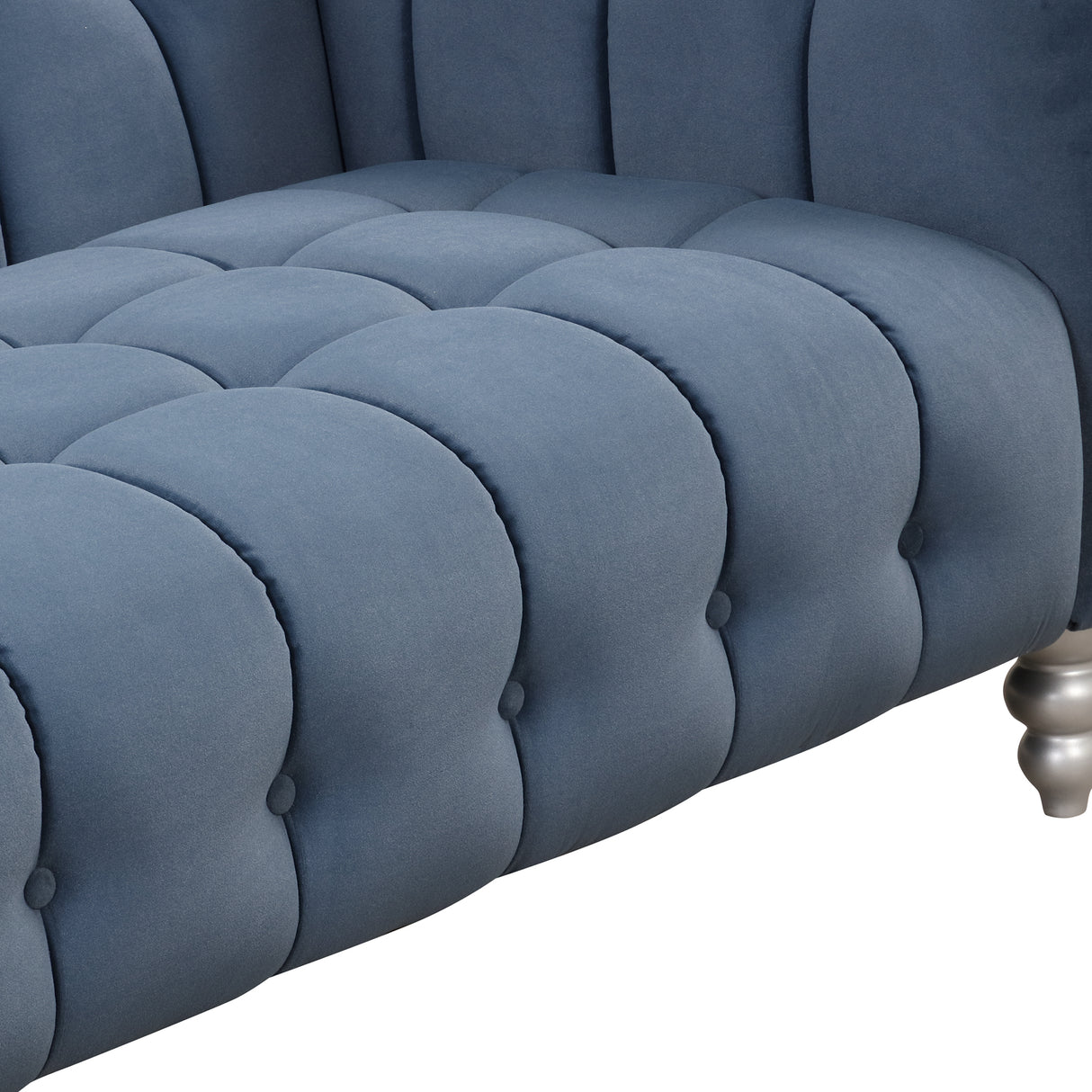 Modern 3-Living Room Set Including Sofa, love seat and Chair with solid wood legs, buttoned tufted backrest - Blue