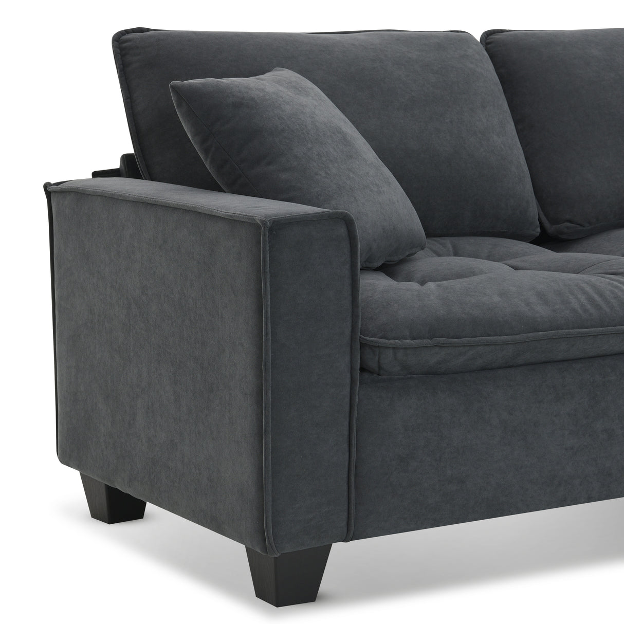 Modern Sectional Sofa with Pillow sand Ottoman - Dark Gray