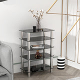 5 Tier Tempered Glass Side Table, Stainless Steel Frame End Table For Living Room, Bedroom - Black